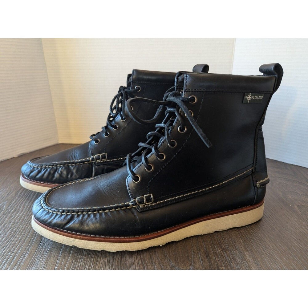 Eastland Sherman 1955 Lace Up Boots Mens 13 Black Leather Logo Stitching Outdoor